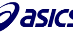 Diverso logo de Asics en color azul sobre fondo blanco.
