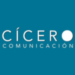 Comunicación - Logo en fondo azul para empresa de comunicación en Madrid.