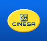 CINESA logo en fondo azul, imagen de marca de cine en Madrid.