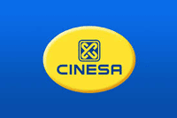 CINESA logo en fondo azul, imagen de marca de cine en Madrid.
