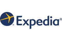 Escape room Madrid Fox in a Box Madrid logo with airplane icon and Expedia branding.