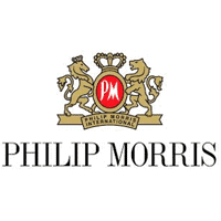 Diverso logo de Philip Morris, empresa de tabaco en Madrid, España.