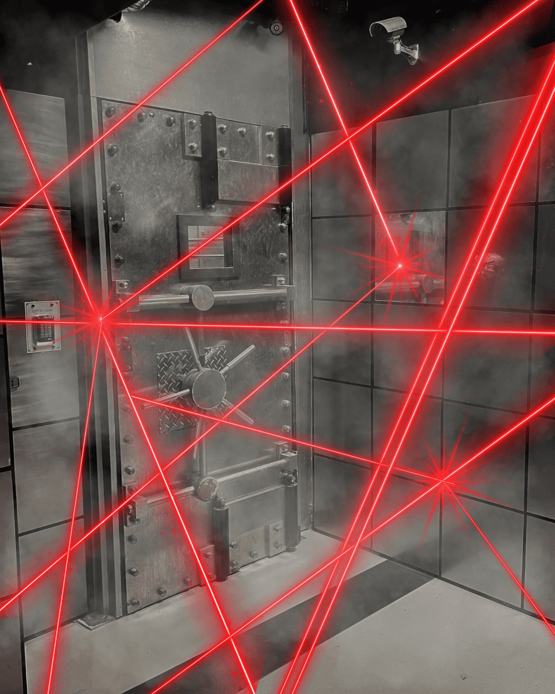 Escape room with laser security system at Fox in a Box Miami.