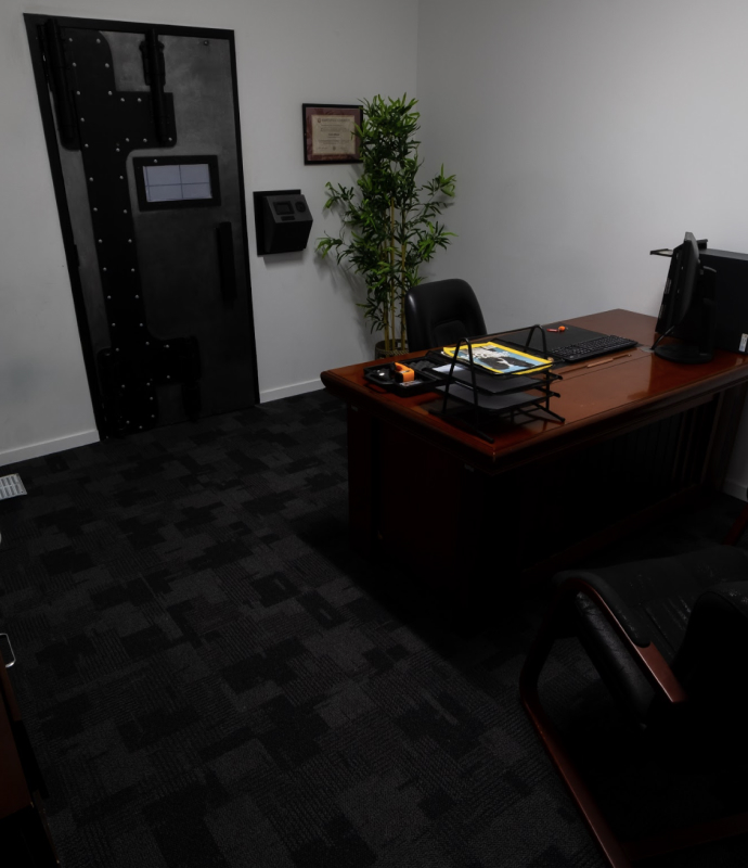 Surveillance room at Fox in a Box Stockholm escape room facility.