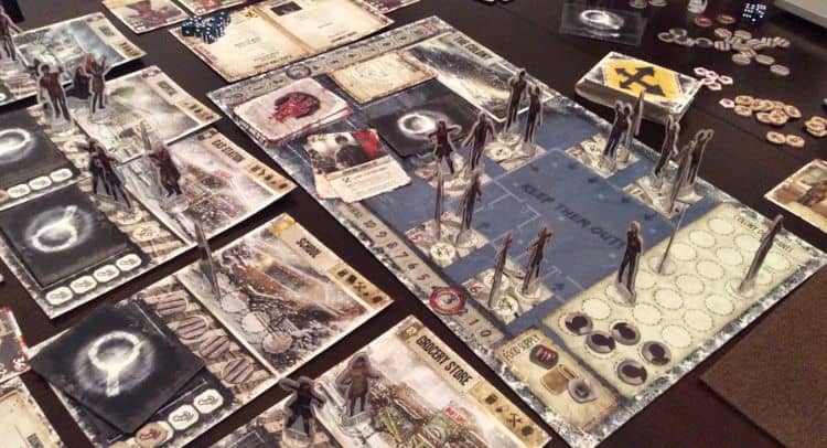 Unlocking puzzle game with detailed cards and miniatures for immersive escape room experience.